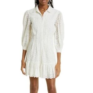 Veronica Beard Cream Eyelet Puff Sleeve Mini Dress